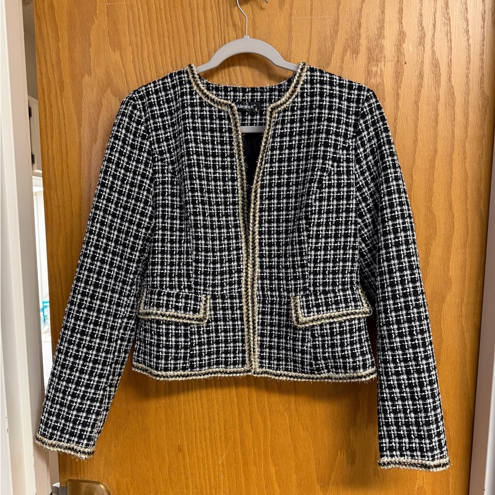 Allegra K Black and White Tweed Blazer